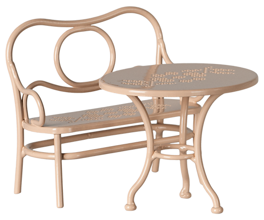 Set de mobiliario de jardín de color rosa Maileg - muebles exteriores para casa de ratones