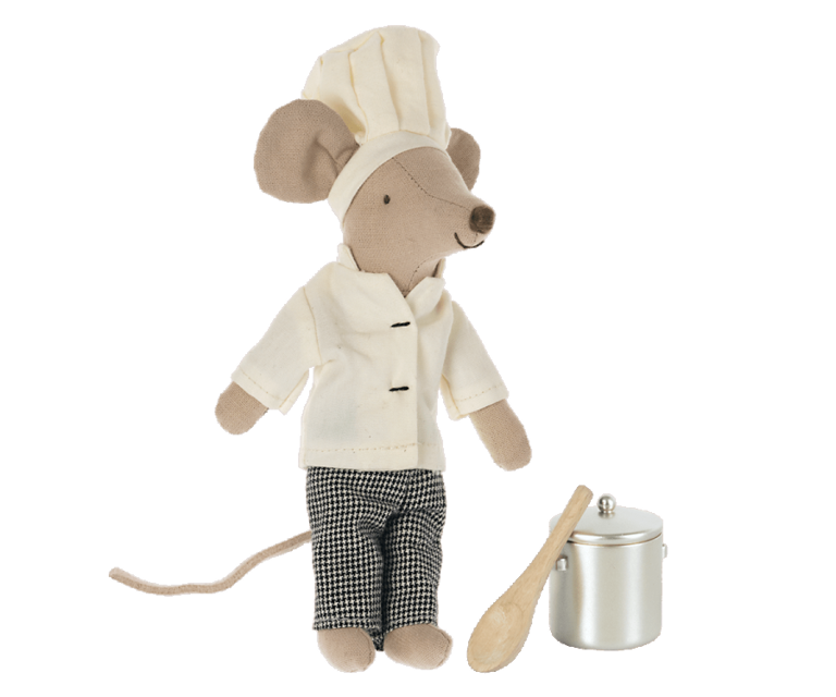 Ratón cocinero con olla y cuchara