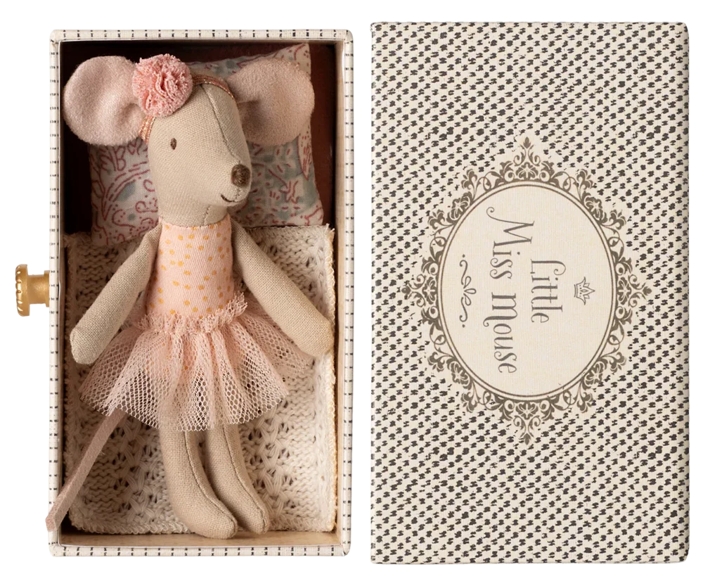 Bailarina ratona hermana pequeña en su cajón