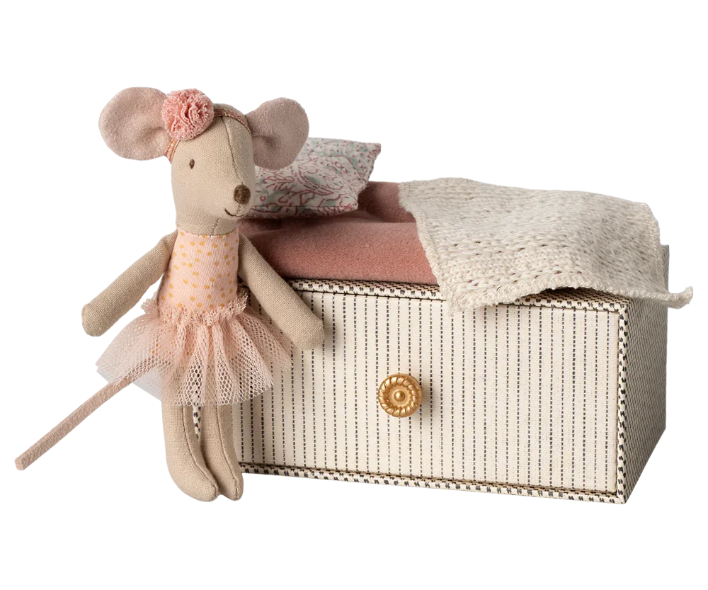 Bailarina ratona hermana pequeña en su cajón