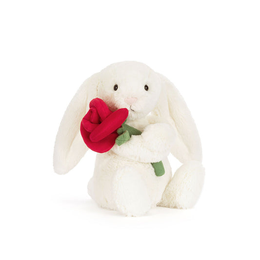 Conejo peluche con rosa Jellycat. Edición especial San Valentín. Cream Bunny with Rose Jellycat