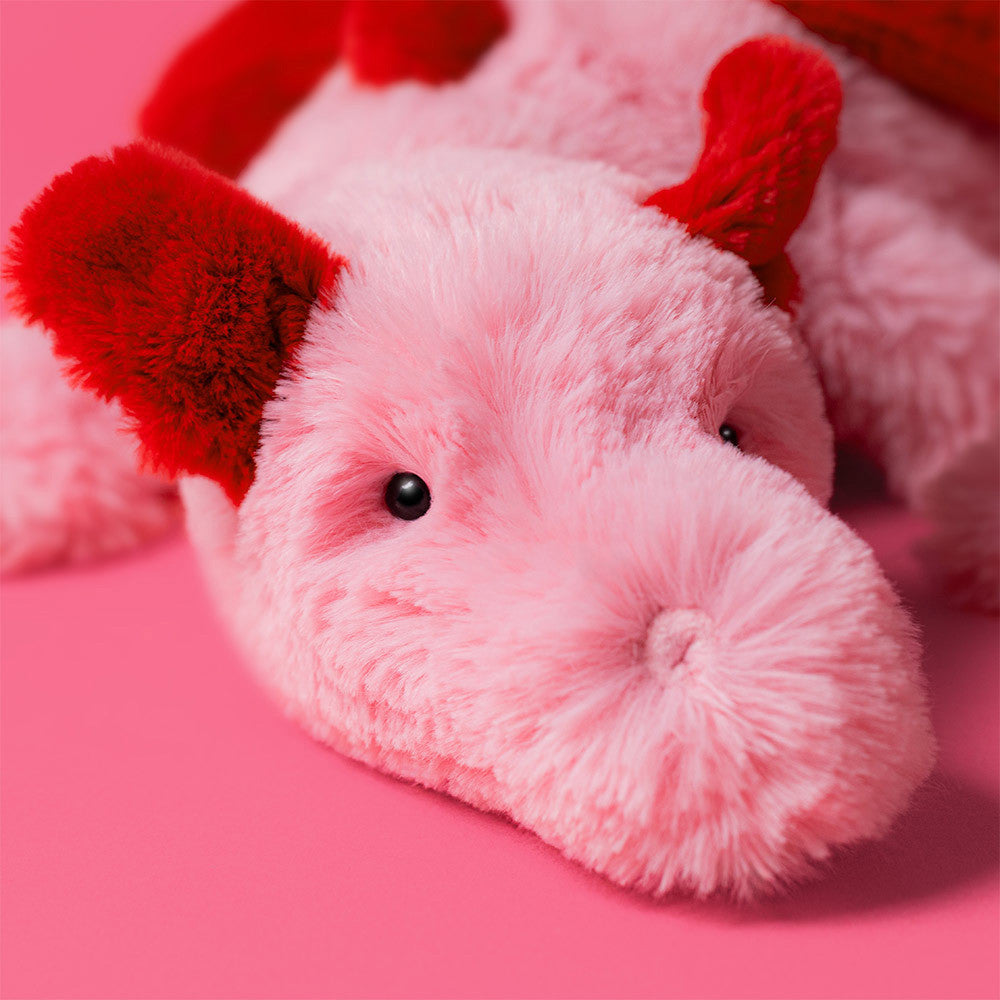 Dragón rosa Jellycat. Edición especial San Valentín. Heart Dragon Jellycat.