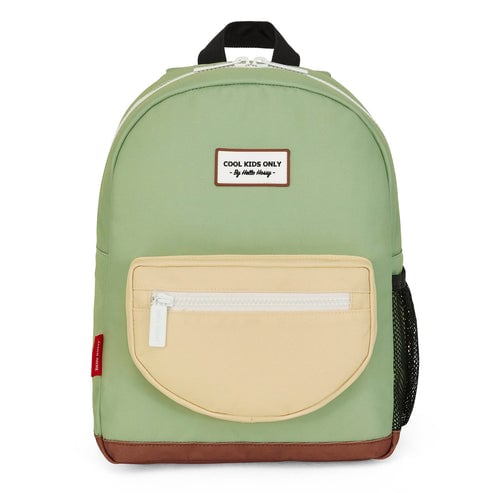 Mochila escolar verde almendra y amarillo pálido talla 2-5 años y +6 años